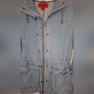 Coffee Shop Red Womens Soft Long Sleeve Denim Zip Up Jacket pockets Size Medium